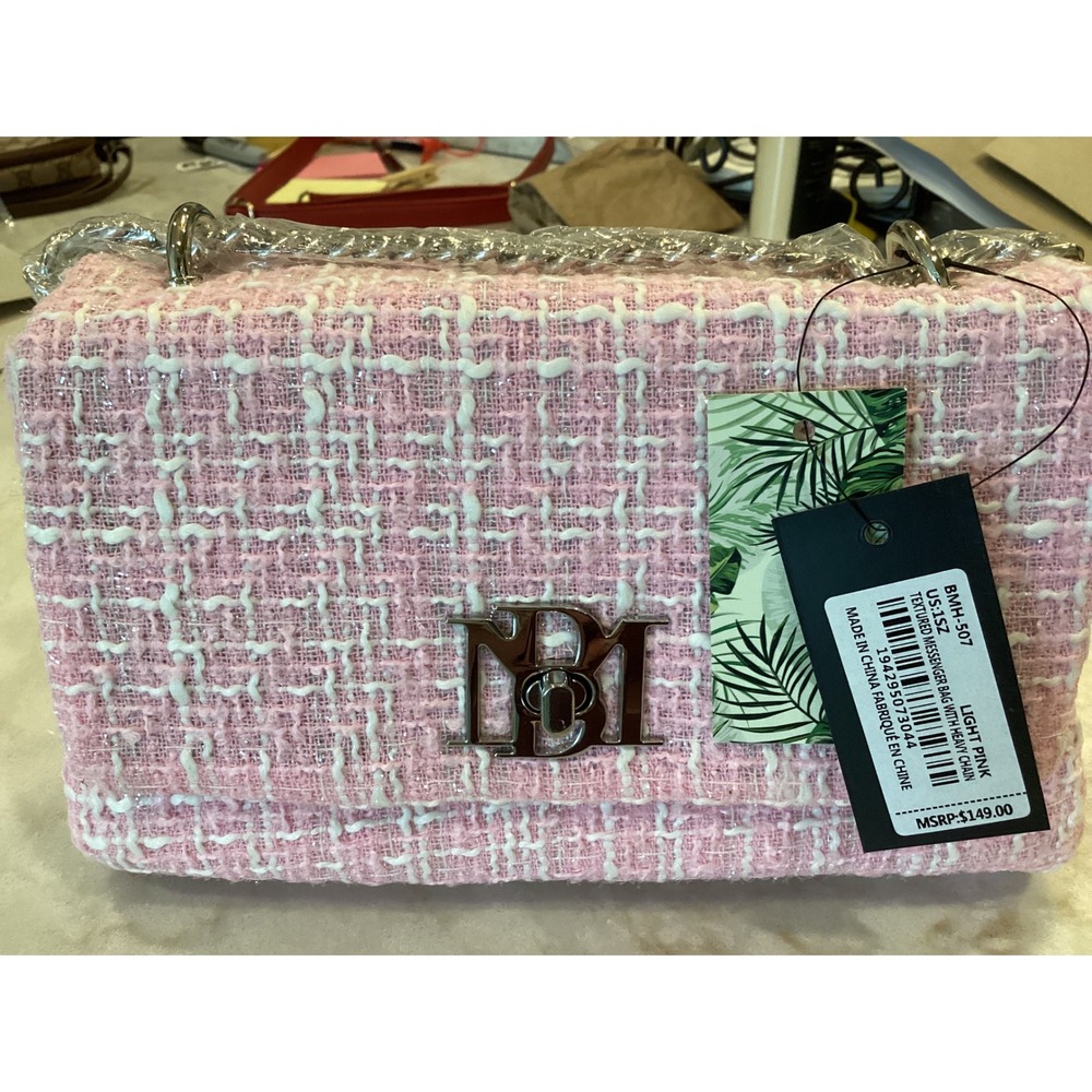 NWT Badgley Mischka Pink Textured Pink Tweed Chain Shoulder Bag ‎ Small